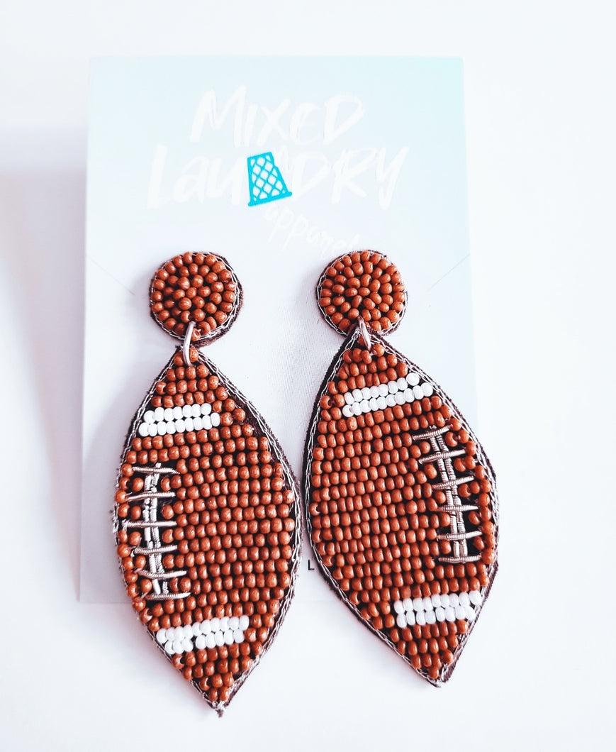 Beaded Football Dangling Earrings