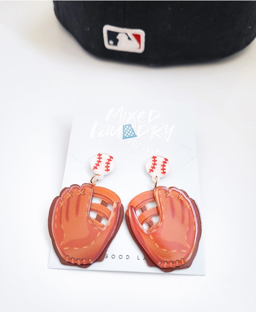 Baseball Ball & Glove Dangling Earrings