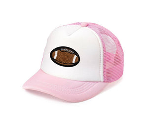 Kids Chenille Football Trucker Hat (Gray and Pink)
