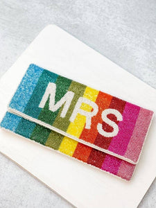 'MRS' Striped  Multicolored Beaded Crossbody/Clutch